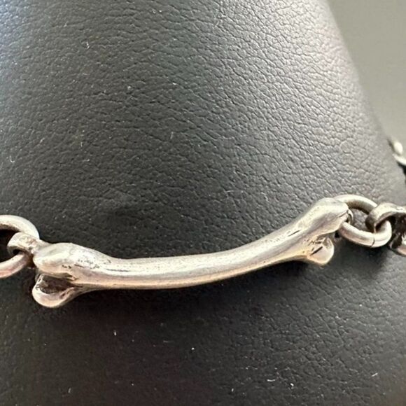 Sterling Silver 925 Bones Link Bracelet 8" - Picture 6 of 10